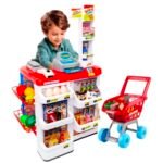 Cota Mercadinho Infantil + Caixa Registradora E Carrinho 48 Peças Vermelho