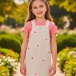 Conjunto Kukiê Infantil Coral Salopete Linho E Blusa Boxy